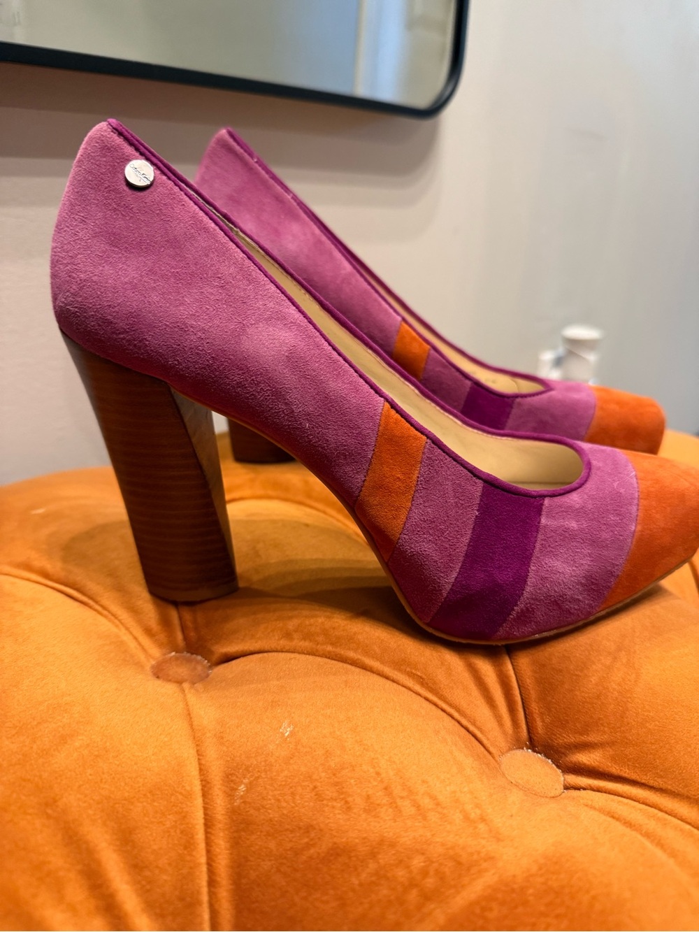 Calvin Klein Pink and Orange Suede Colorblock High Heel Pumps